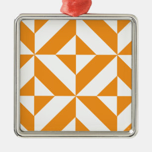 Ornamento De Metal Padrão Geométrico Deco Cubo Laranja Queimado