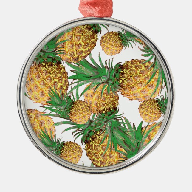 Ornamento De Metal Padrão Tropical Yummy Pineapple (Frente)