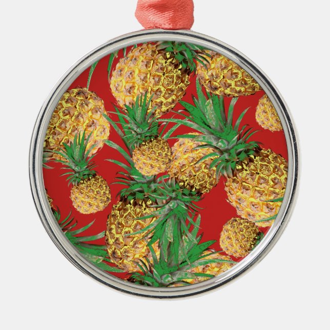 Ornamento De Metal Padrão Tropical Yummy Pineapple (Frente)