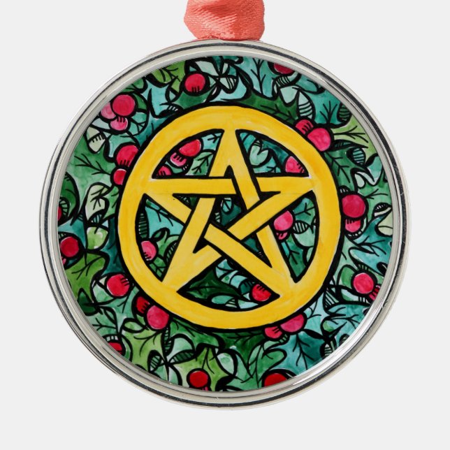 Ornamento De Metal Pagan Yule Pentagram (Frente)