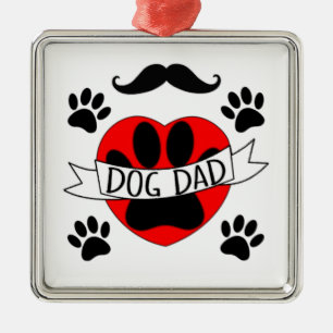 Ornamento De Metal Pai Cão E Desenho Coração Vermelho