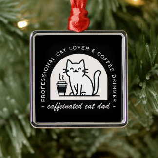 Ornamento De Metal Pai de gato engraçado amante de café preto