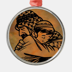 Ornamento De Metal Pai e Filho abraçando arte inspiradora