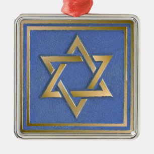 Ornamento De Metal Painel de Arte Estrela de Davi Azul Dourado