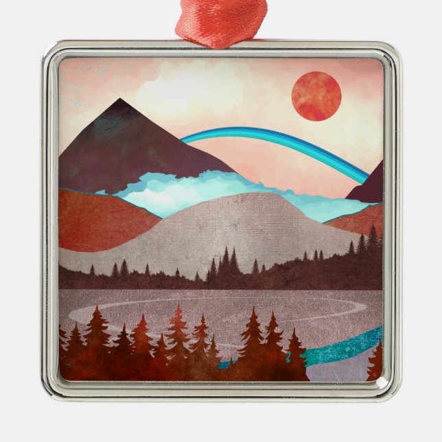 Ornamento De Metal Paisagem Arco-íris Azul (Frente)