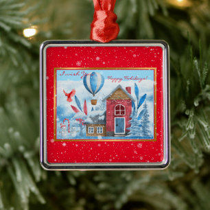 Ornamento De Metal Paisagem Bonita Com Neve Personalizada