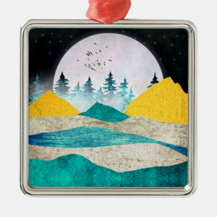 Ornamento De Metal Paisagem com Supermoon Nascente