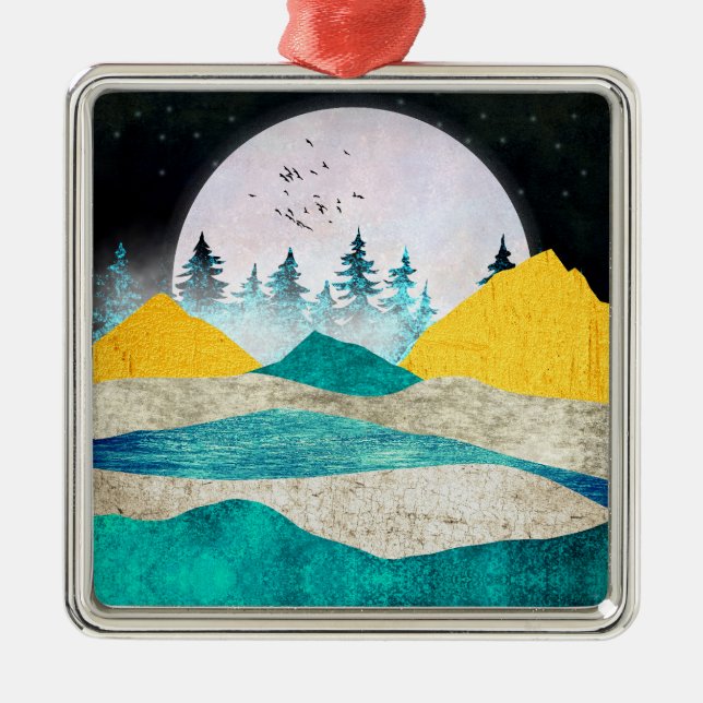 Ornamento De Metal Paisagem com Supermoon Nascente (Frente)