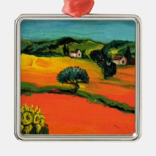 ORNAMENTO DE METAL PAISAGEM DA TOSCANA COM GIRASSÓIS