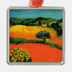 ORNAMENTO DE METAL PAISAGEM DA TOSCANA COM GIRASSÓIS