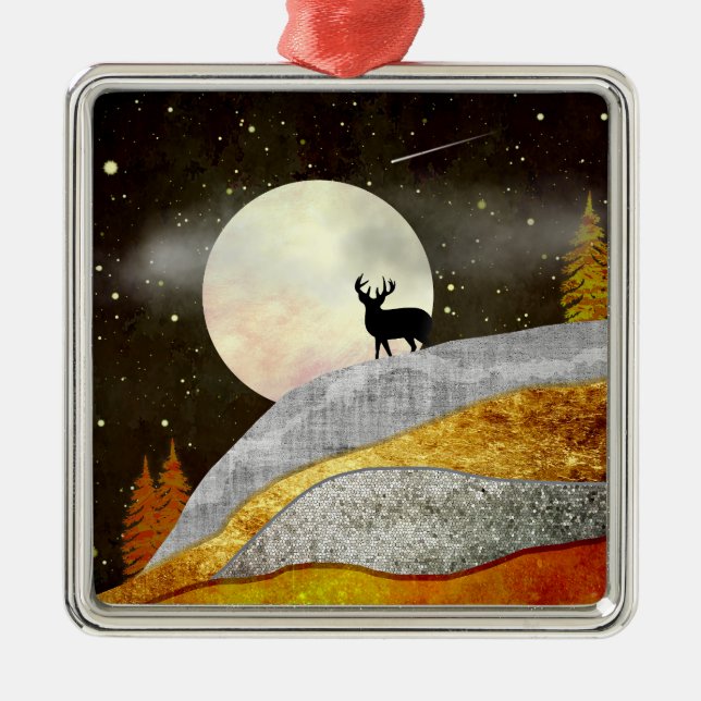 Ornamento De Metal Paisagem de Deer Moon (Frente)