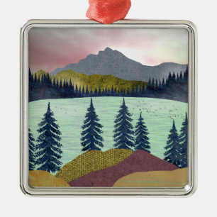 Ornamento De Metal Paisagem do Lago Red Sky