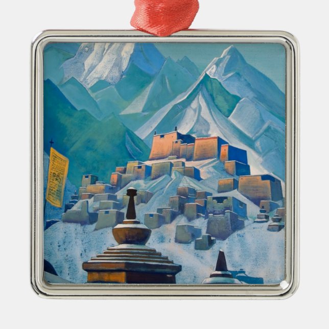 Ornamento De Metal Paisagem tibetana nos Picos da Montanha Himalaia (Frente)