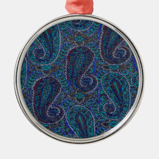 Ornamento De Metal Paisley Azul Indiano Boho Clássico Vintage (Frente)