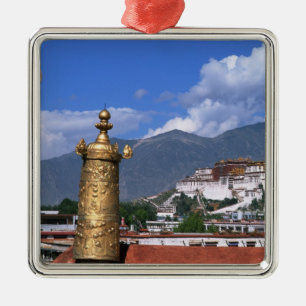 Ornamento De Metal Palácio de Potala em Lhasa, Tibete visto de