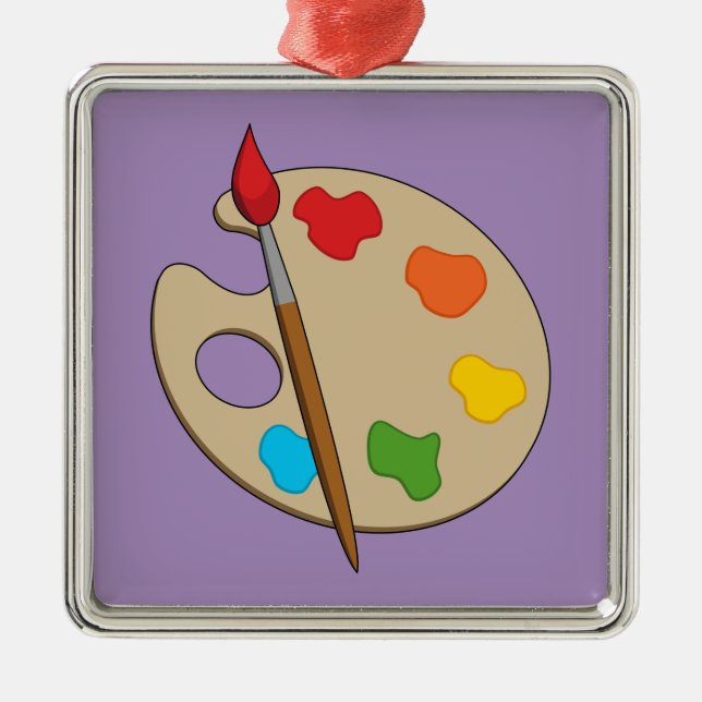 Ornamento De Metal Paleta de Artista com Pincel de Pintura (Frente)