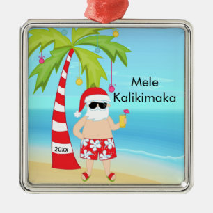 Ornamento De Metal Palmeira Relaxante Papai Noel Havaiano Natal
