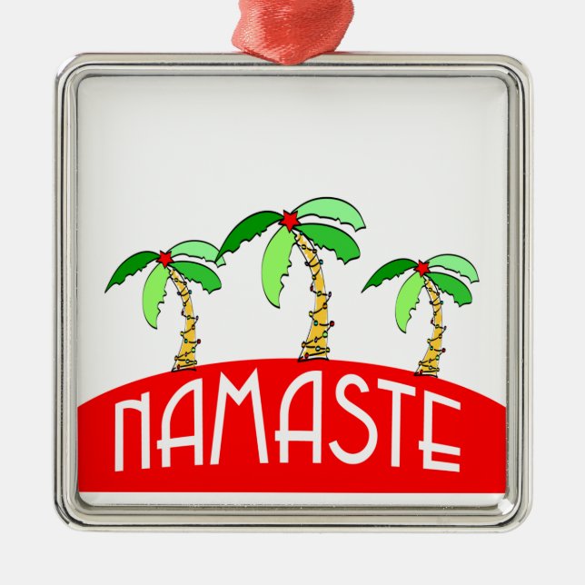 Ornamento De Metal Palmeiras tropicais Yoga Namaste Natal (Frente)