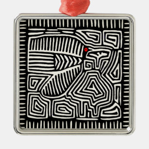 Ornamento De Metal Panamá Kuna Indian Mola Pajaro - Branco preto