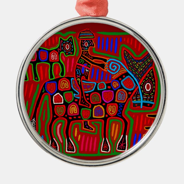 Ornamento De Metal Panamá Mola - Salve um Cavalo Passeando um Cowboy (Frente)