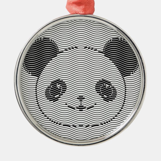 Ornamento De Metal Panda Bear Face On Wave Patterno (Frente)