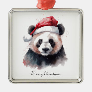 Ornamento De Metal Panda de Natal Holly Jolly, personalizado