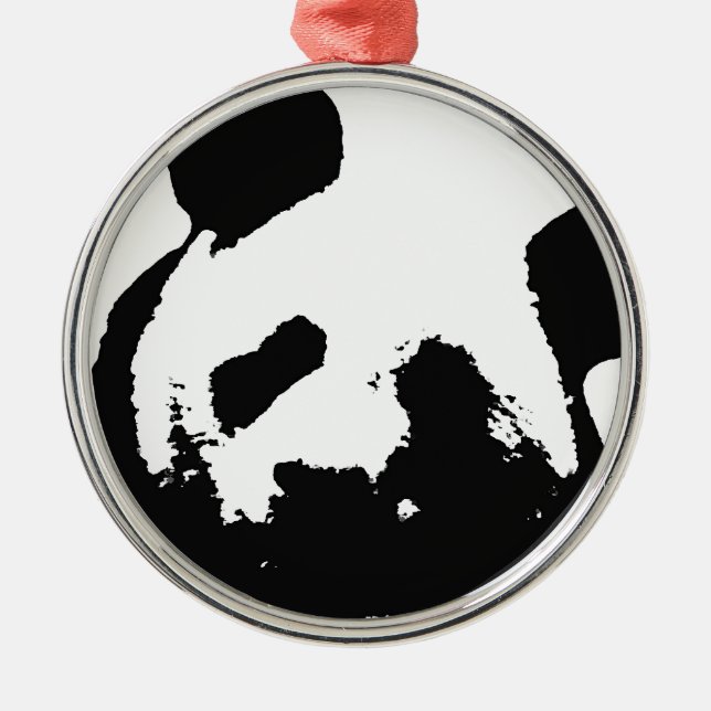Ornamento De Metal Panda Pop de Arte Negra (Frente)
