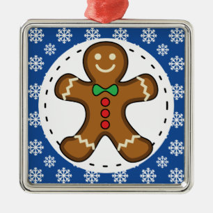 Ornamento De Metal Pão-pão no padrão azul de flocos de neve brancos