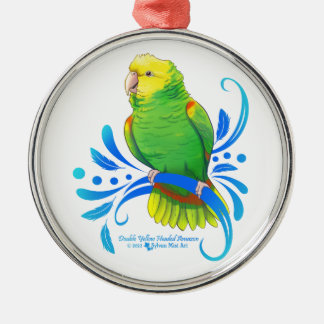 Ornamento De Metal Papagaio Amazônico Duplo Amarelo