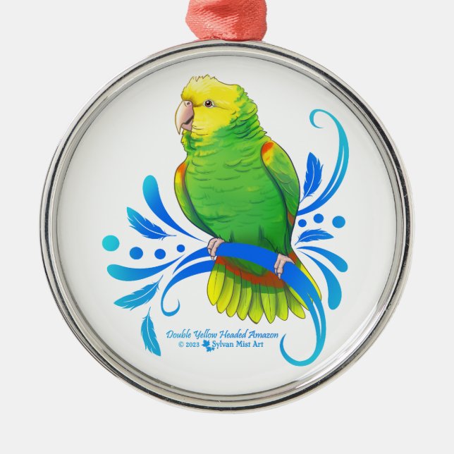 Ornamento De Metal Papagaio Amazônico Duplo Amarelo (Frente)