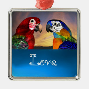 Ornamento De Metal PAPAGAIOS HYPER/amor AZUL E VERMELHO da safira do