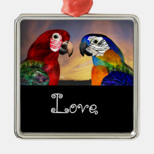 Ornamento De Metal PAPAGAIOS HYPER/amor AZUL E VERMELHO do ARA