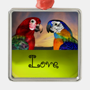 Ornamento De Metal PAPAGAIOS HYPER/amor AZUL E VERMELHO do topázio d