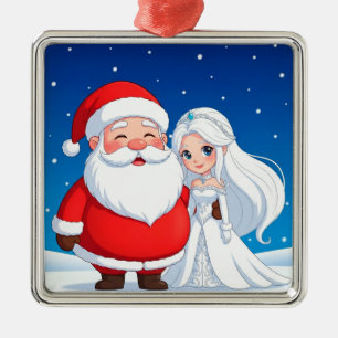 Ornamento De Metal Papai Noel Abraçando uma Rainha da Neve