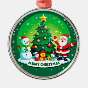 Ornamento De Metal Papai Noel Alegre Com Boneco de Neve