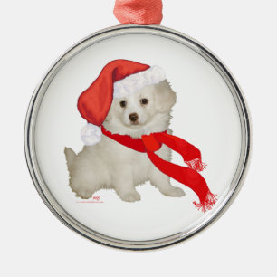 Ornamento De Metal Papai noel Auxiliar Puppy Poodle / Bichon Mix