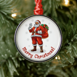 Ornamento De Metal Papai Noel Clássico trazendo presentes de Natal