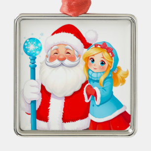 Ornamento De Metal Papai Noel com a Donzela de Neve em trajes de inve