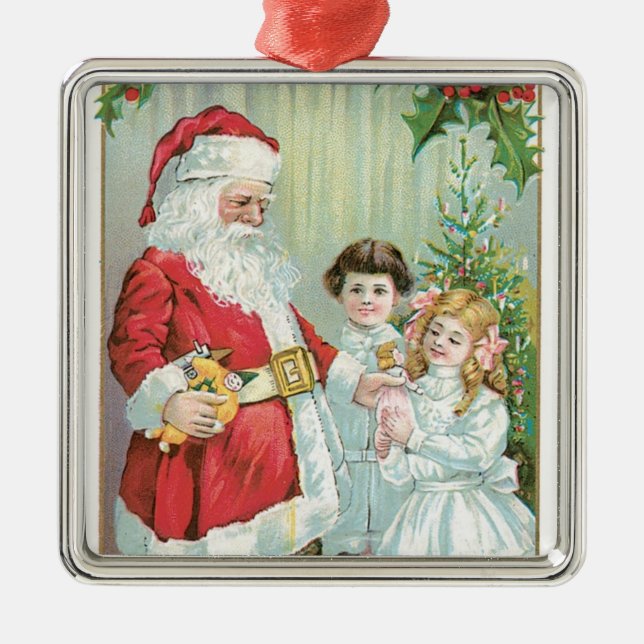 Ornamento De Metal Papai Noel Com Crianças (Frente)