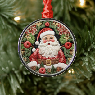 Ornamento De Metal Papai Noel de Bordado Falso Natal