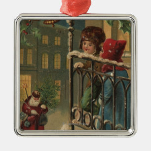 Ornamento De Metal Papai noel de observação de GreetingKids do Nata