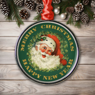 Ornamento De Metal Papai noel e grinalda alegres