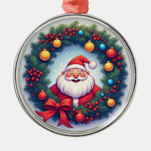 Ornamento De Metal Papai Noel festivo em grinalda de Natal