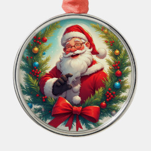 Ornamento De Metal Papai Noel festivo em grinalda de Natal