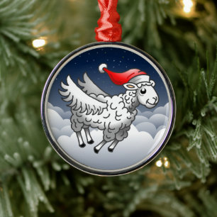 Ornamento De Metal Papai Noel Ovelha de Natal Voadora