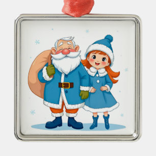 Ornamento De Metal Papai Noel sorridente e donzela de neve