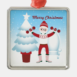 Ornamento De Metal Papai Noel vai ao gym