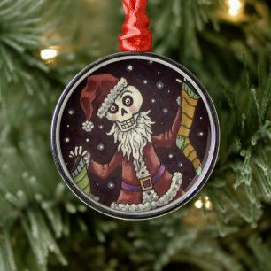ORNAMENTO DE METAL PAPAIS NOEIS DE OSSOS, ESQUELETO DE FÉRIAS E MATE