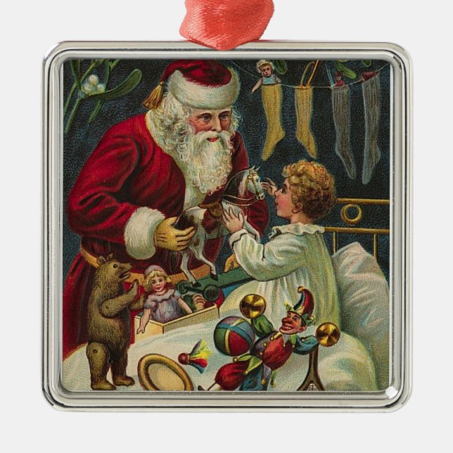 Ornamento De Metal Papais noeis e Crianças com Presentes (Frente)