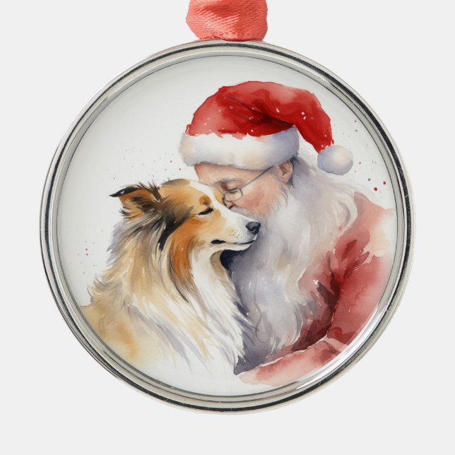 Ornamento De Metal Papais noeis e Sheltie (Frente)